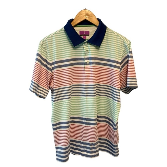 Aristo Pullover Striped Short Sleeve Polo Collared Shirt, Men's Size Medium - Picture 2 of 13